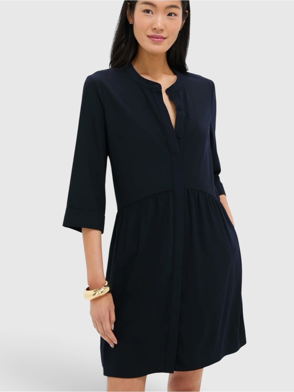 Tuckernuck Navy Crepe Royal Shirt Dress Career Capsule Wardrobe Minimalist S
